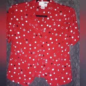 Leslie Fay Red Blouse with Polka Dots